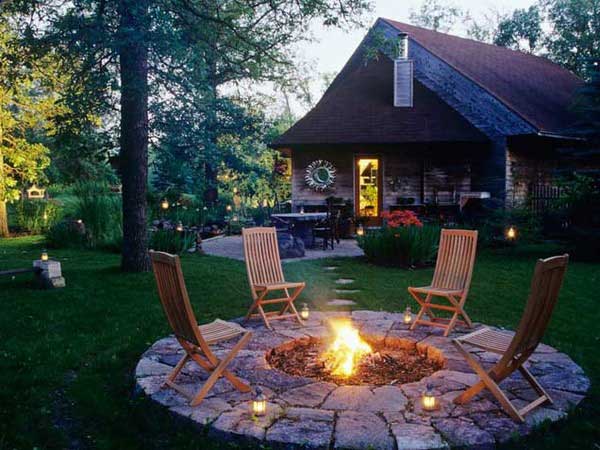 Chairs around campfire