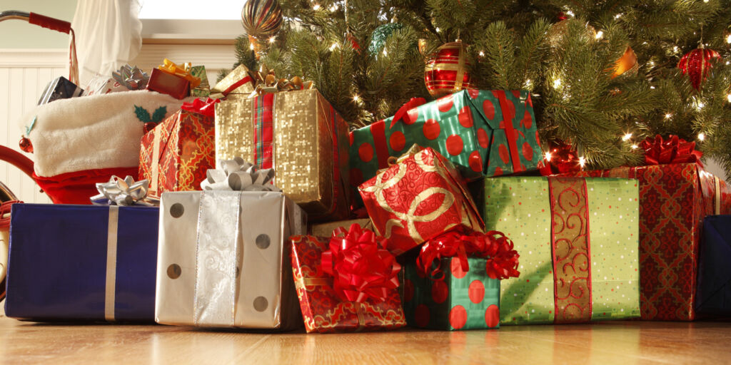 Presents around Christmas tree 